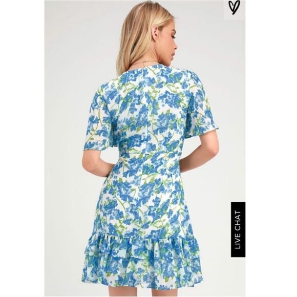 Glorious White & Blue Floral Ruffled Dress - Picture 3 of 7